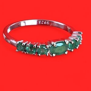 Natural Emerald 925 Sterling Silver Band Sz 7.75